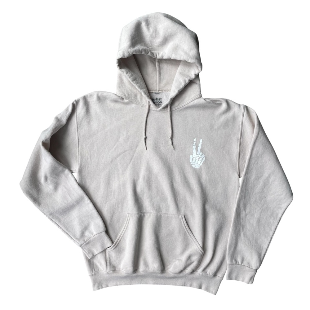 Artist Union Hoodie Sweatshirt Size Men’s M Beige Graphic Skeleton Peace Sign